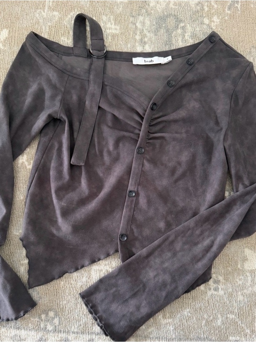 b + ab Gray one shoulder strap top.